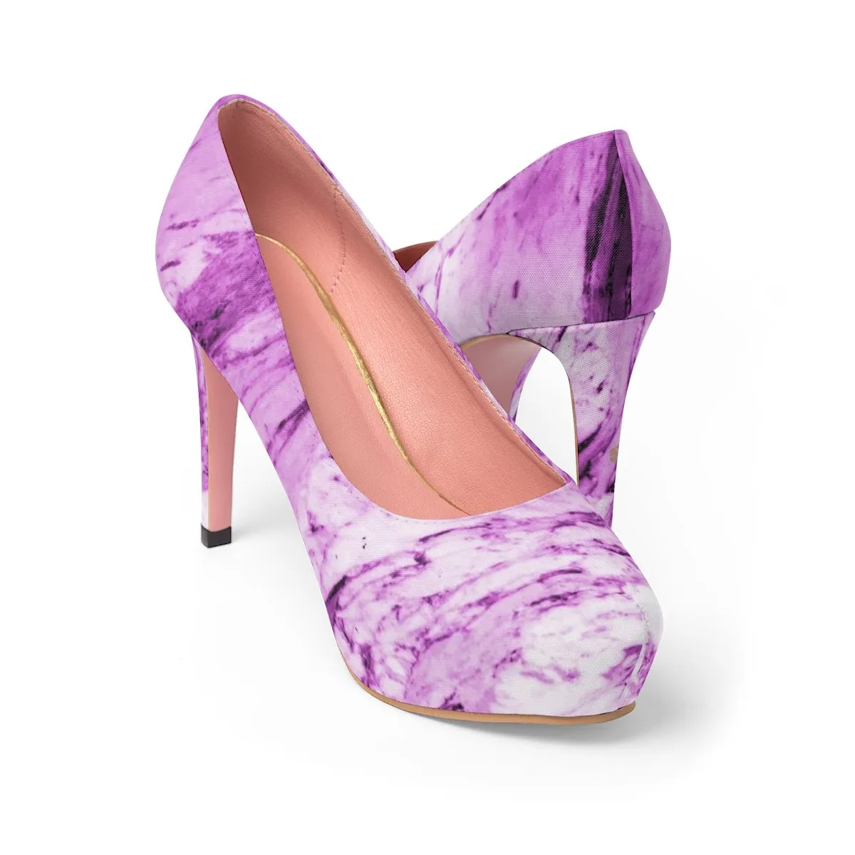 Pink Purple Marble Print Women's Platform Heels Stiletto Pumps Shoes (US Size: 5-11)