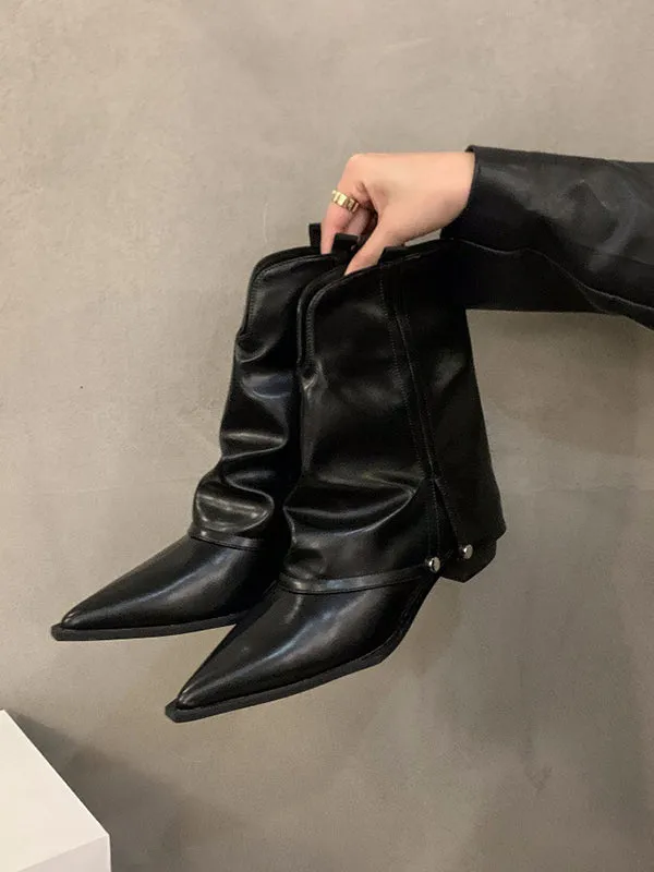 Pointed-Toe Split-Joint Split-Side Boots Pumps