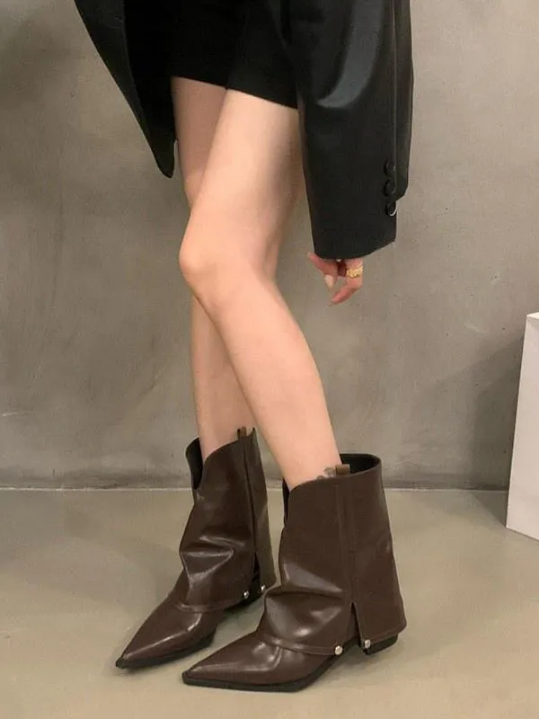 Pointed-Toe Split-Joint Split-Side Boots Pumps