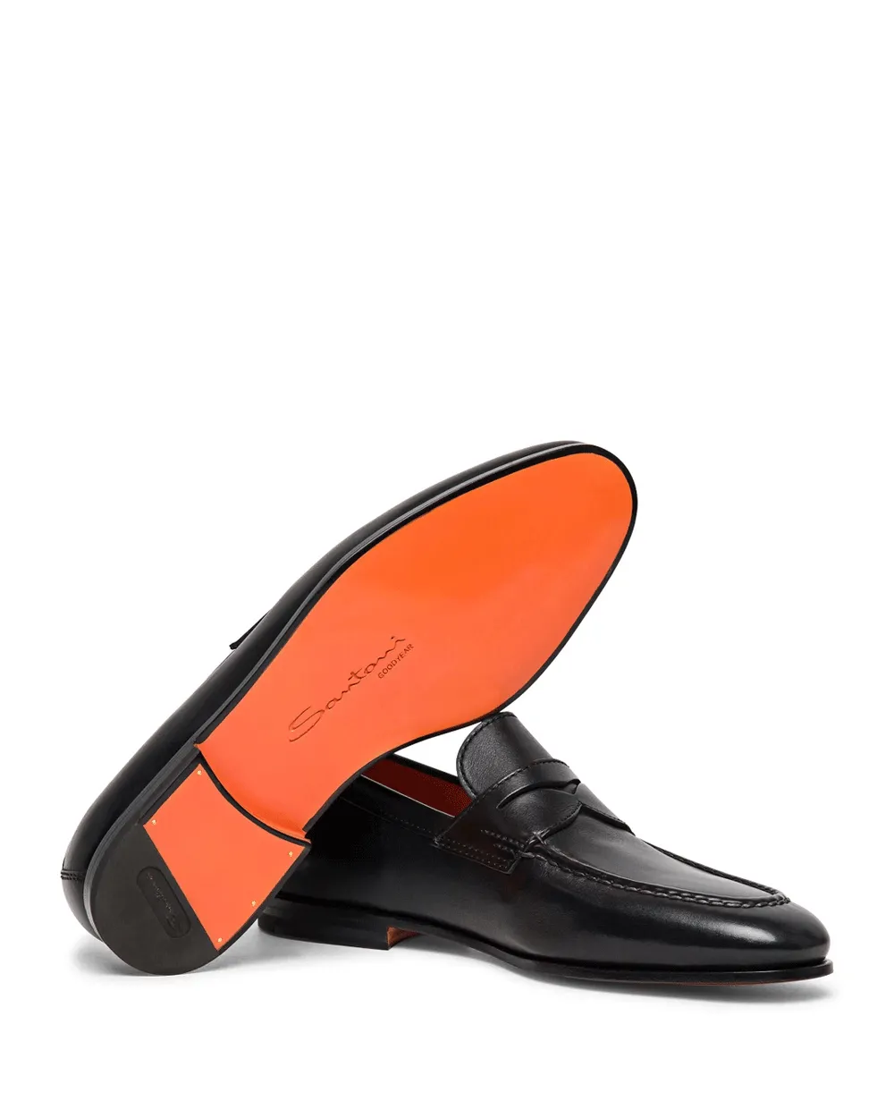 Polished Leather Penny Loafer in Black