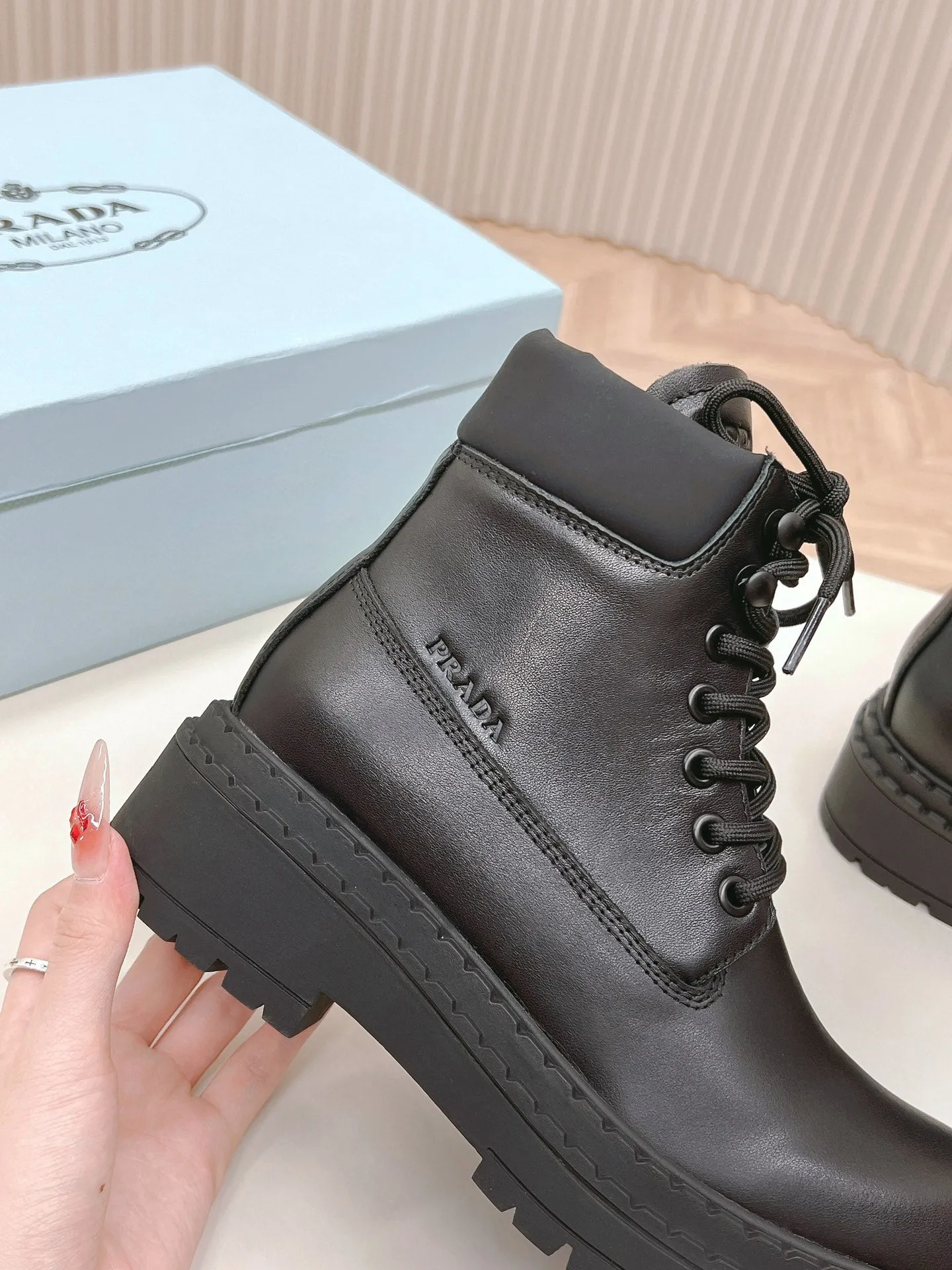 PRA LACE-UP BOOTS BLACK CALFSKIN