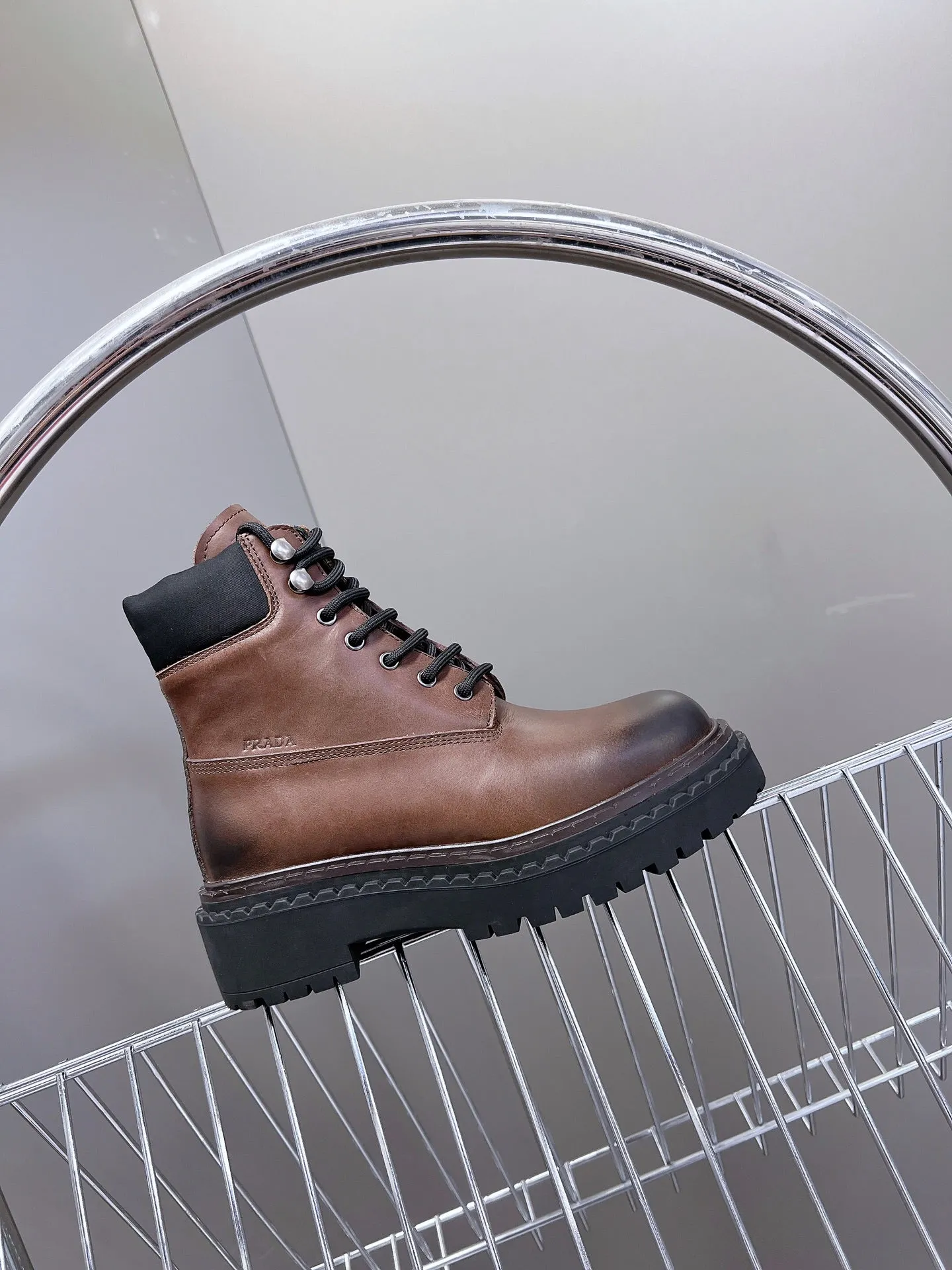 PRA LACE-UP BOOTS OMBRE CHOCOLATE CALFSKIN