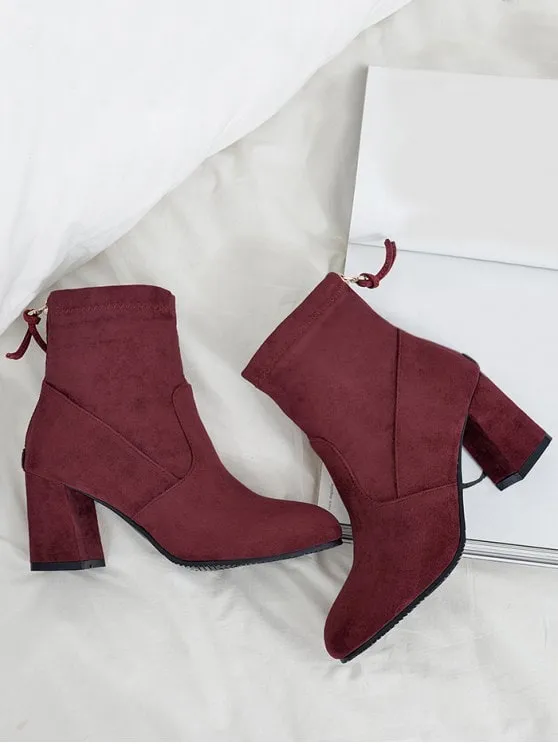 Pretty Block Heel Pointed Toe Ankle Boots