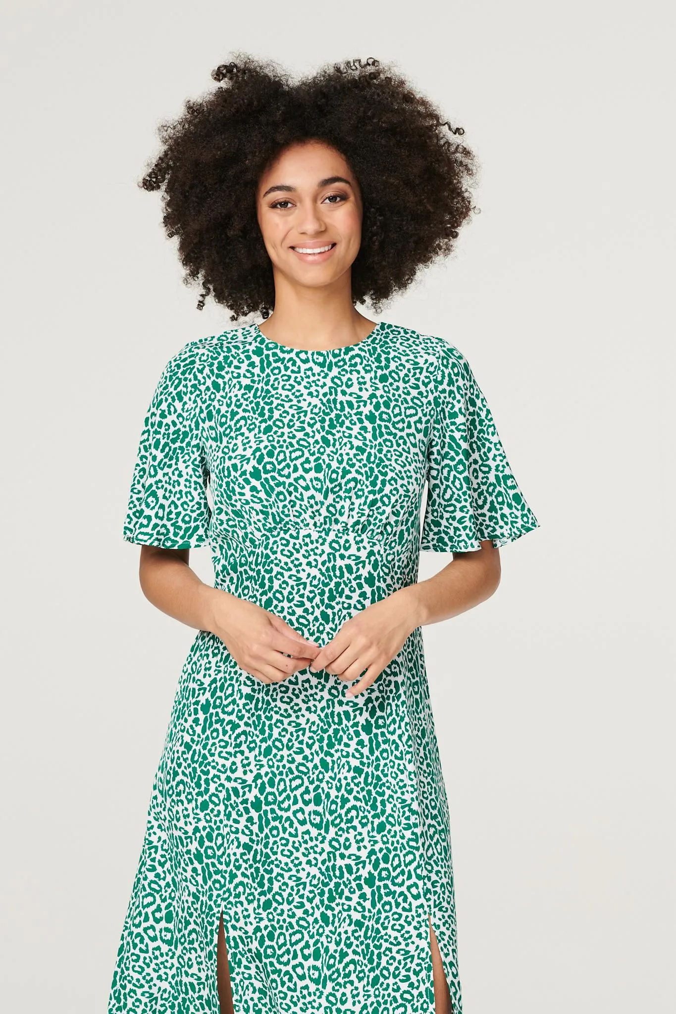 Printed Angel Sleeve Tea Dress