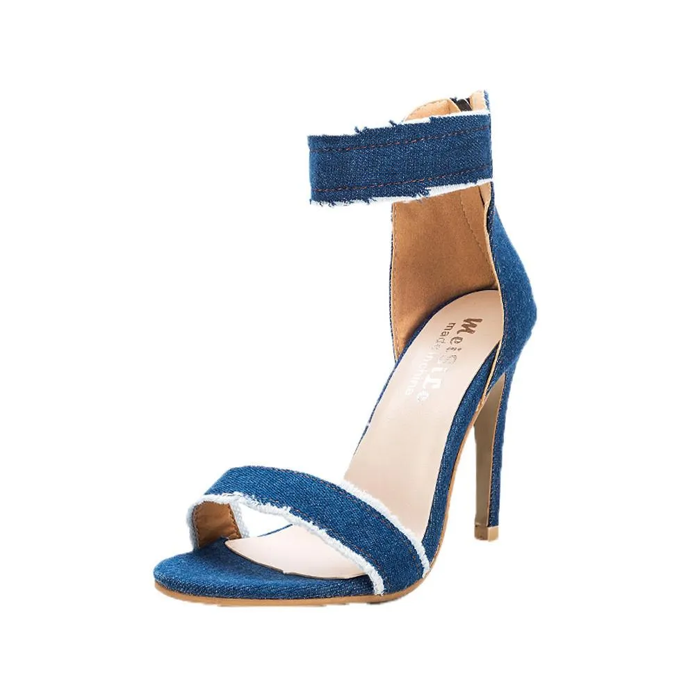 Pumps Fashion High Heels Shoes Wedding Women Denim High-Heeled Sandals