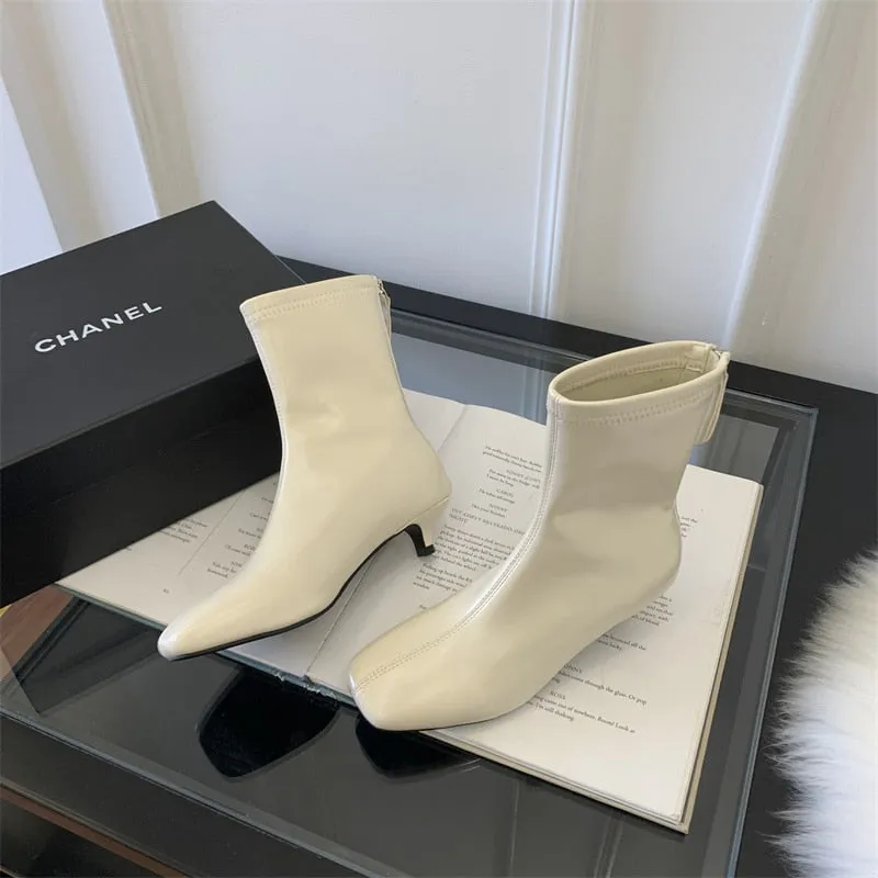 Purpdrank - Autumn Square Toe Women Ankle Boots Fashion Square Toe Thin High Heel Ladies Elegant Short Boots Chelsea Pumps Shoes