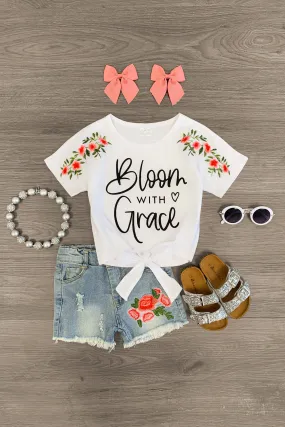 "Bloom With Grace" Denim Short Set