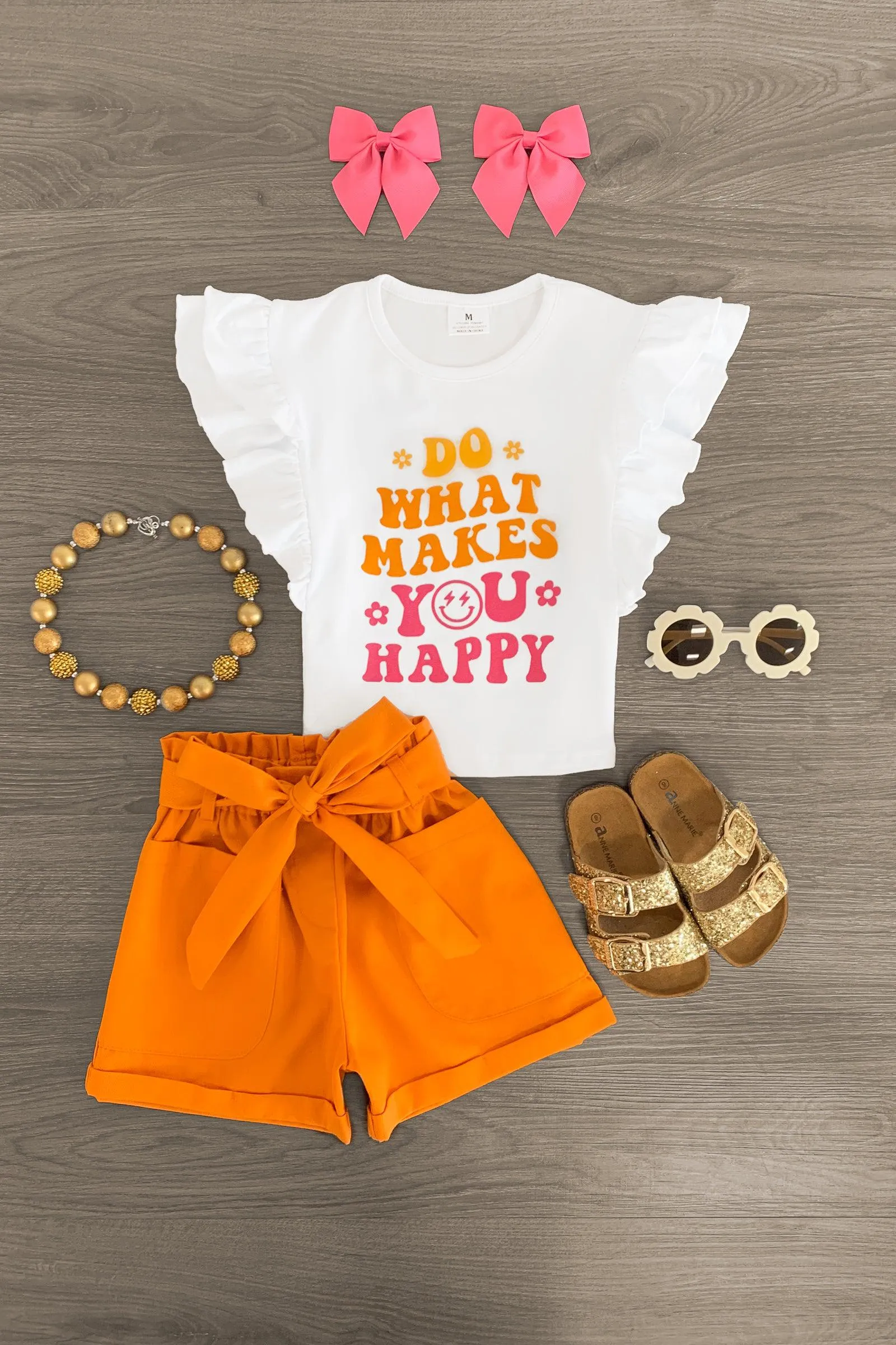 "Do What Makes You Happy" Orange Short Set