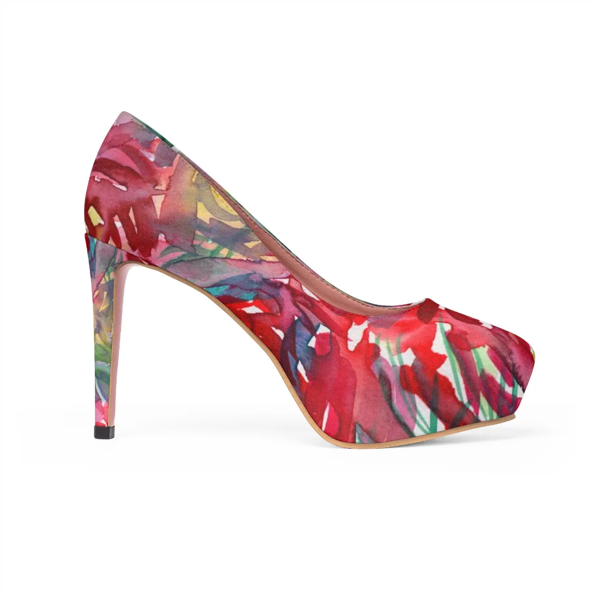 Red Rose Floral Print Designer Women's Platform Heels Stilettos Pumps (US Size: 5-11)