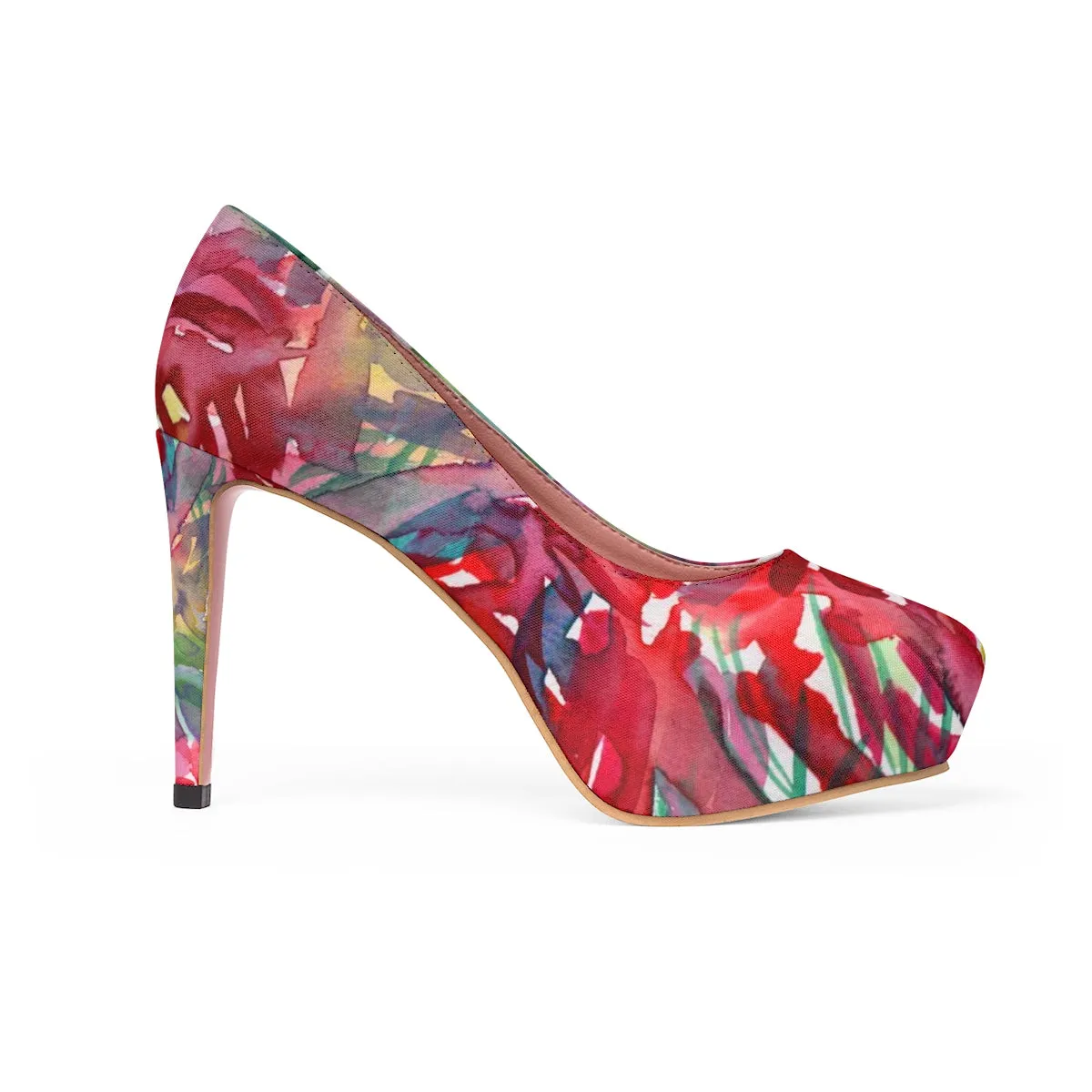 Red Rose Floral Print Designer Women's Platform Heels Stilettos Pumps (US Size: 5-11)