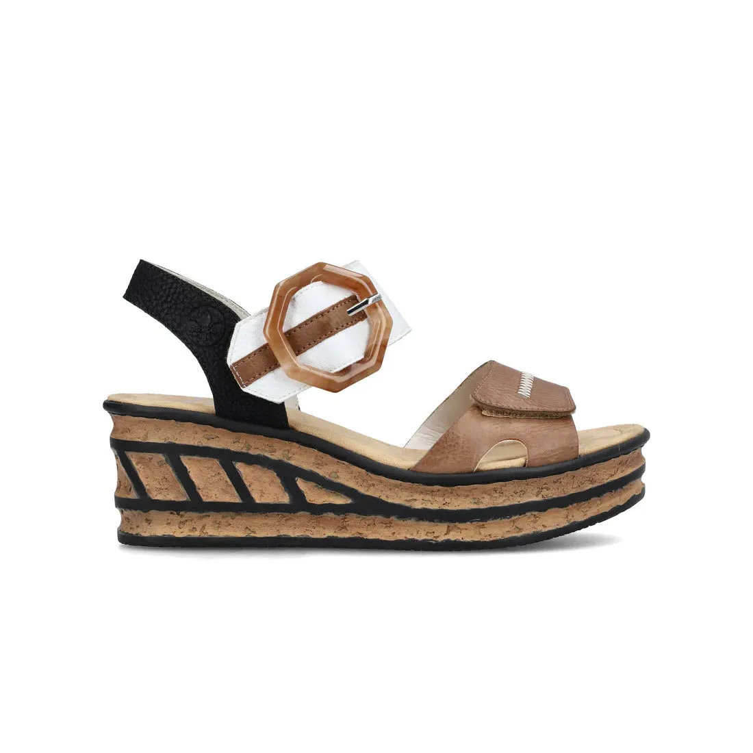 RIEKER BIG BUCKLE WEDGE TAN MULTI - WOMENS