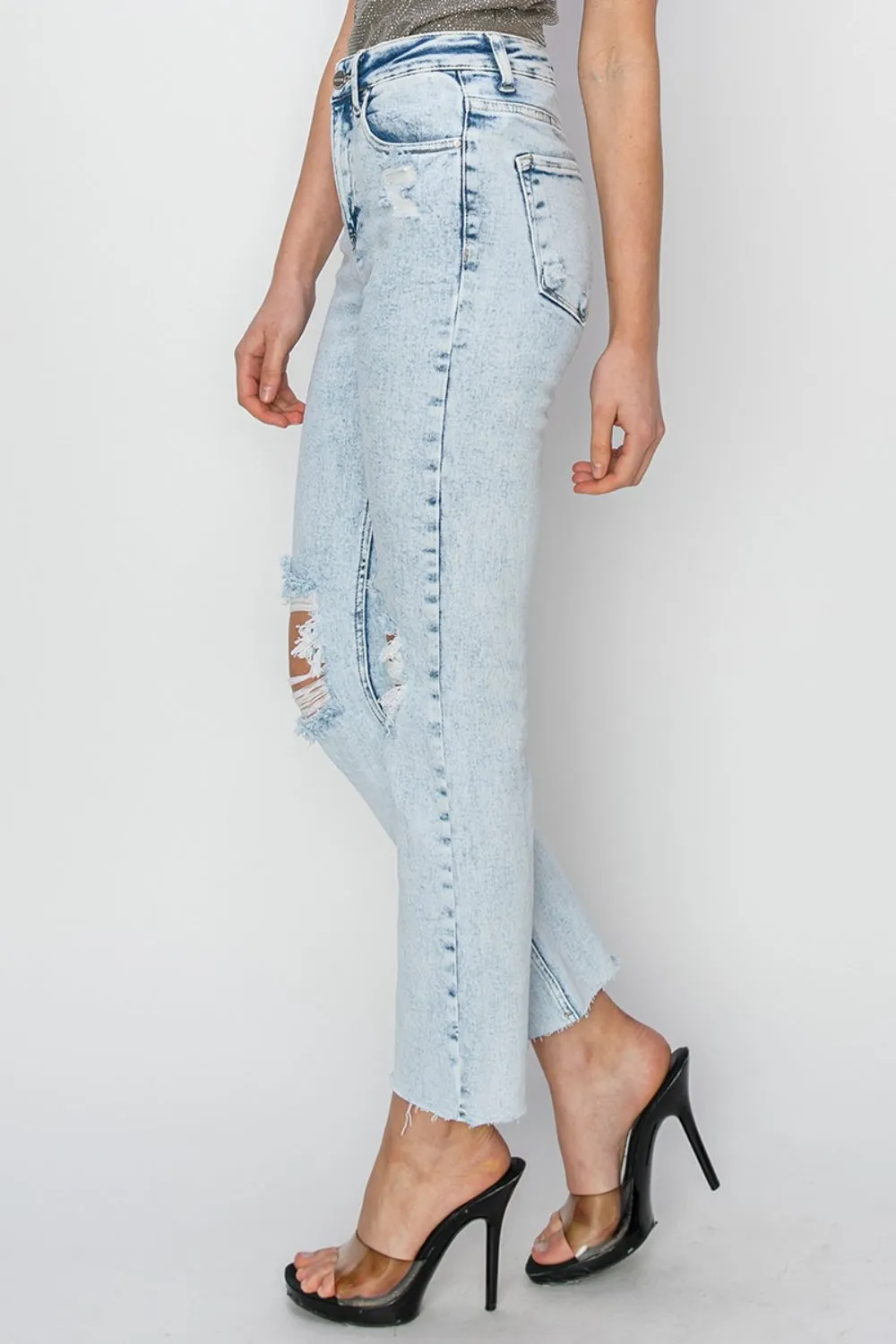 RISEN High Rise Distressed Ankle Jeans