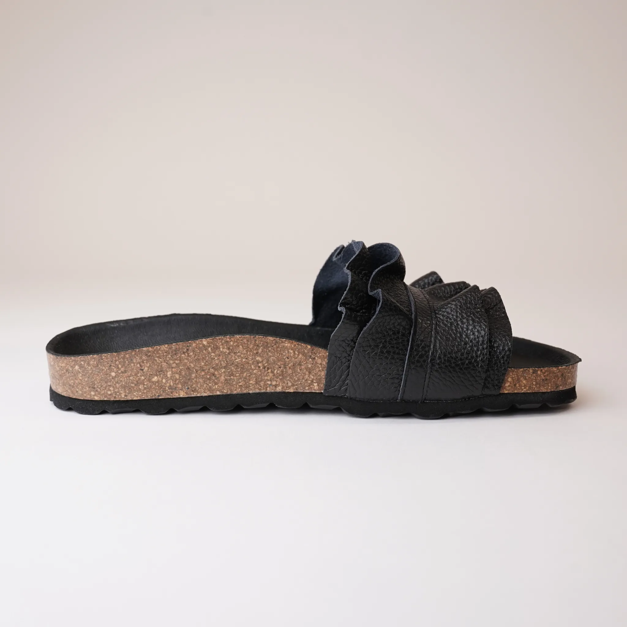 Rocio Black Leather Slides