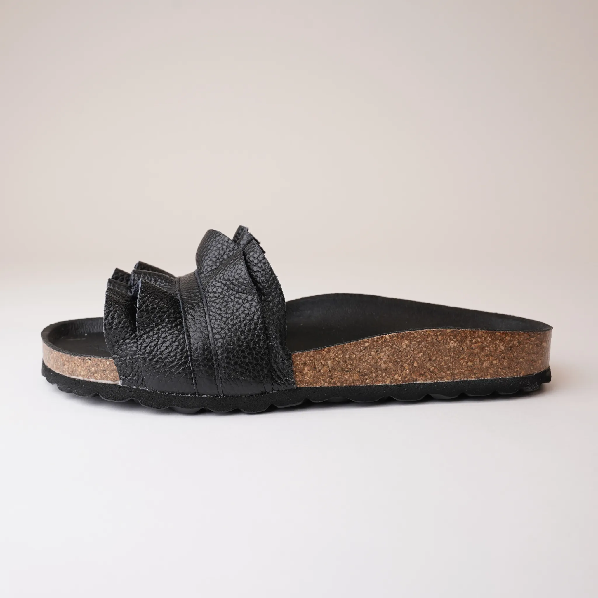 Rocio Black Leather Slides