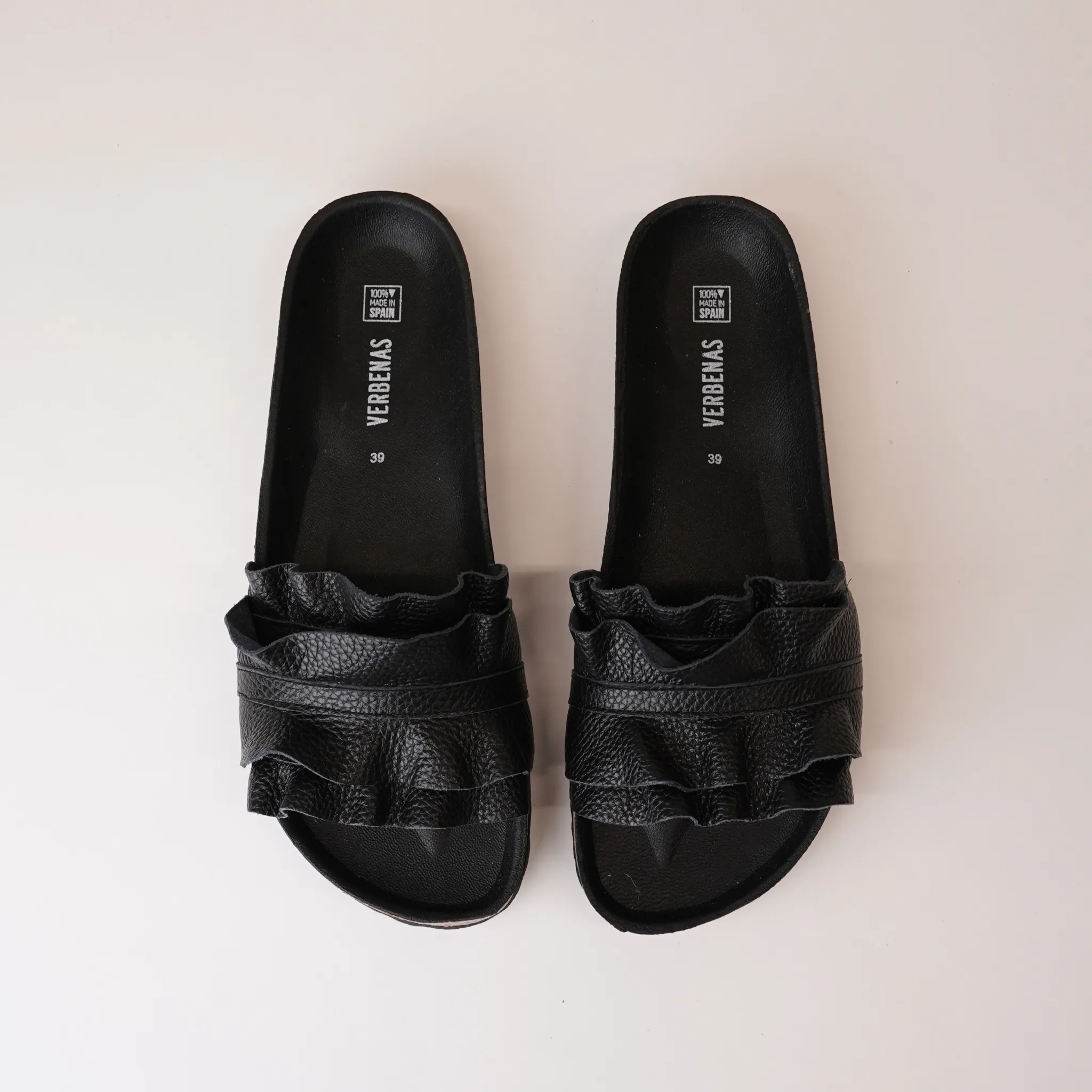 Rocio Black Leather Slides