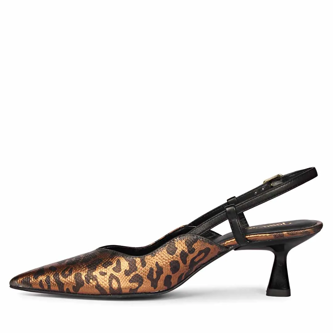 Saint Quinn Metallic Leopard Print Leather Pumps