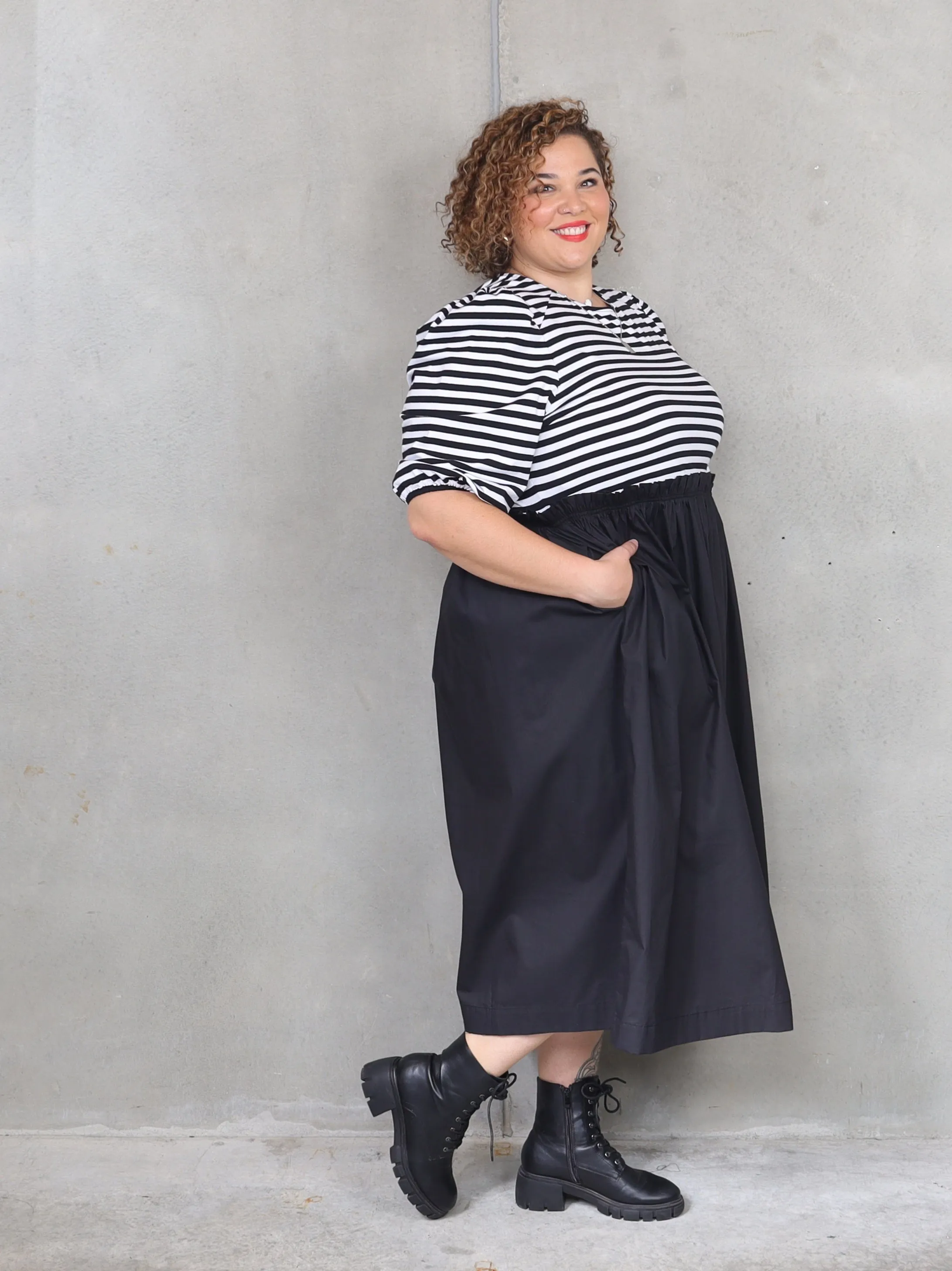 Santorini Puff Sleeve Dress - Black Stripe