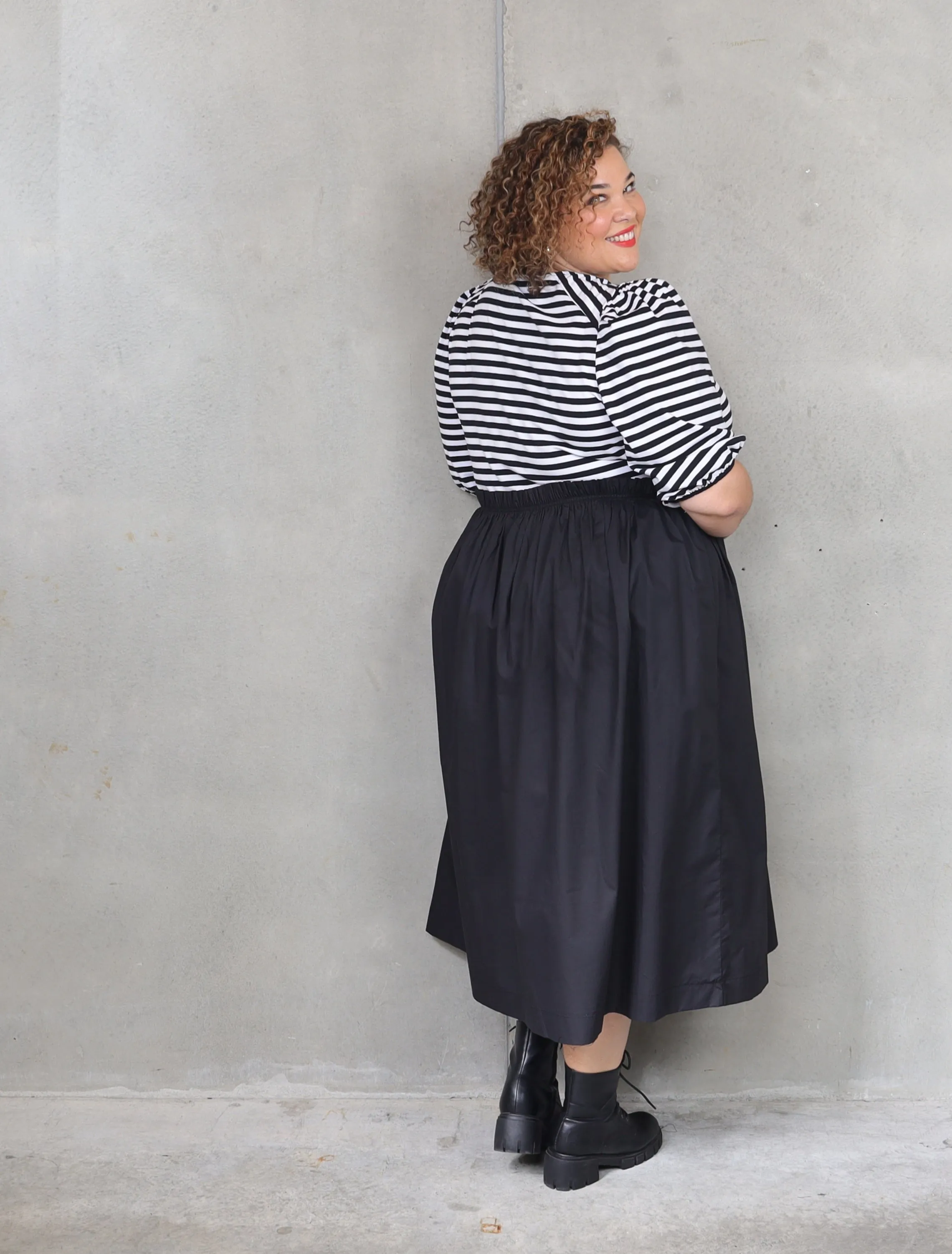 Santorini Puff Sleeve Dress - Black Stripe