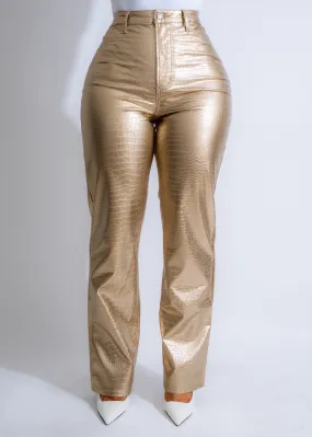 Savanna Croc Faux Leather Pants Gold