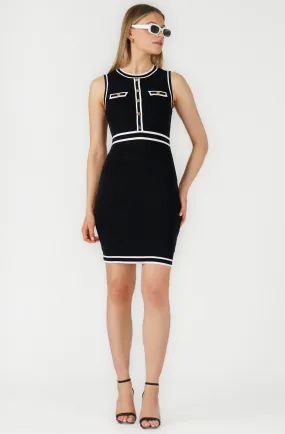 Sleeveless Fitted Knit Dress with Contrasting Trim