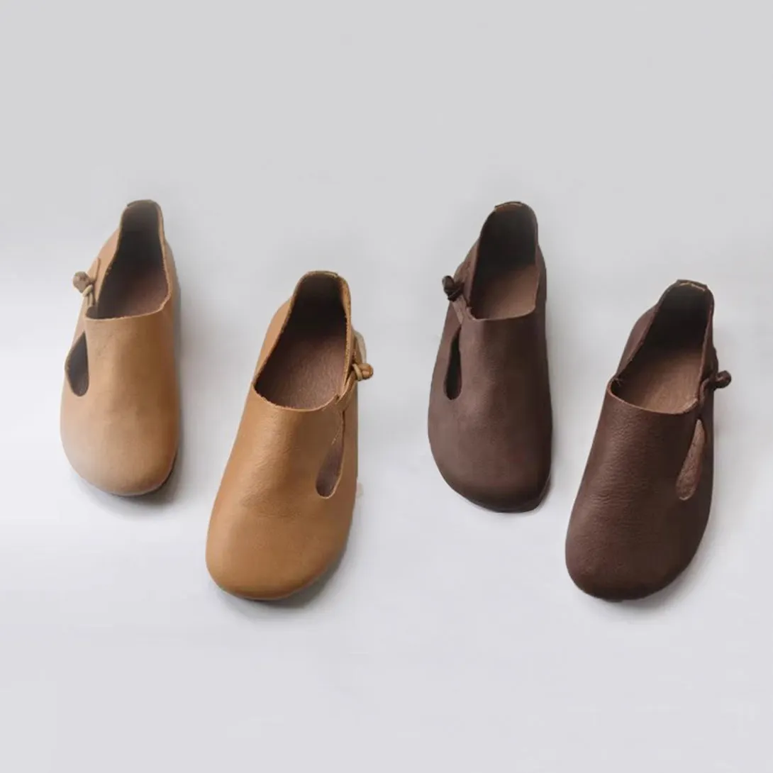 Slip-on Knob Knot Leather Soft Flat Shoes