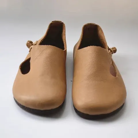 Slip-on Knob Knot Leather Soft Flat Shoes