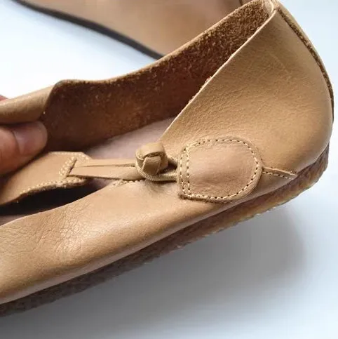 Slip-on Knob Knot Leather Soft Flat Shoes