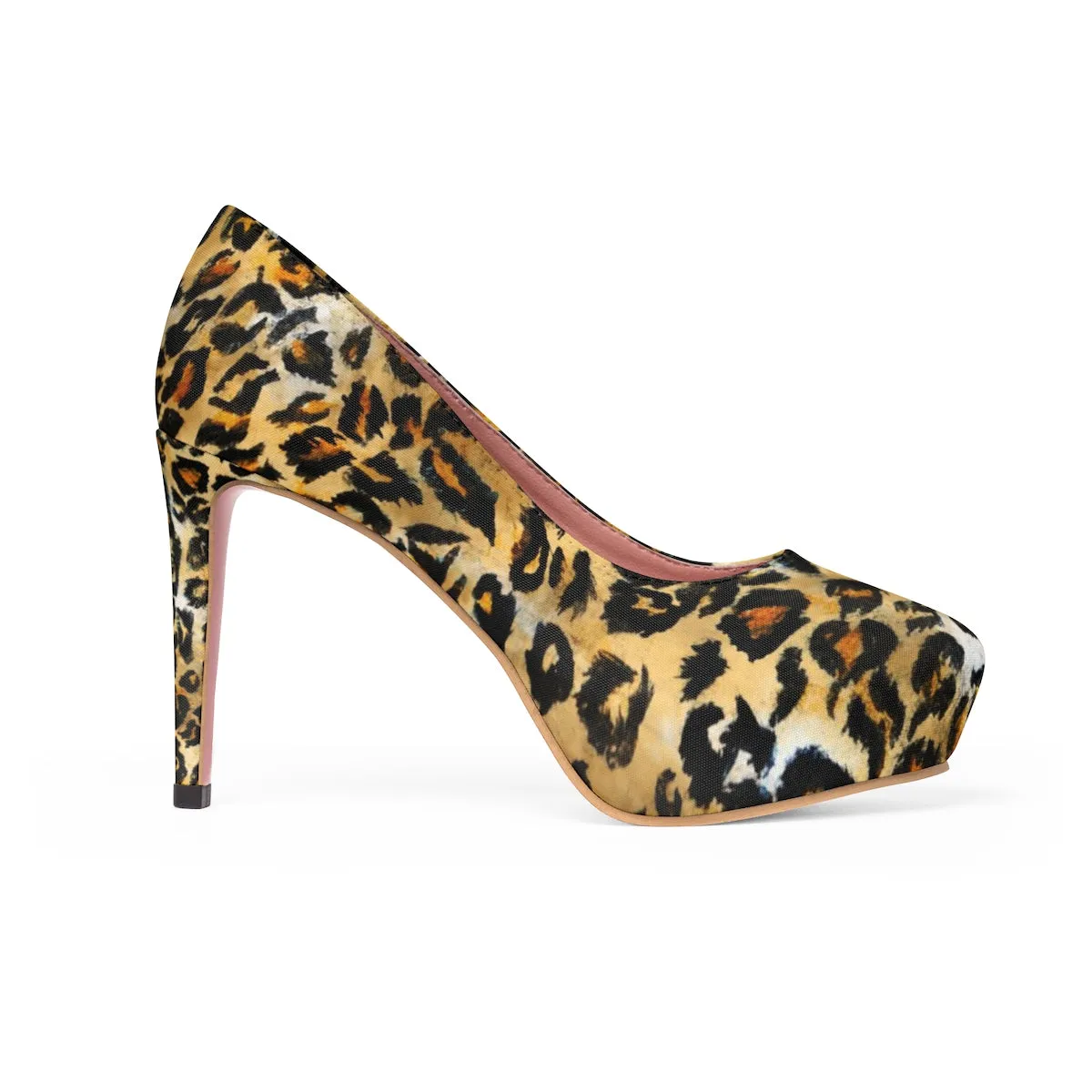 Snow Leopard Heels, Animal Skin Designer Women's 4" Platform Heels Pumps (US Size: 5-11)