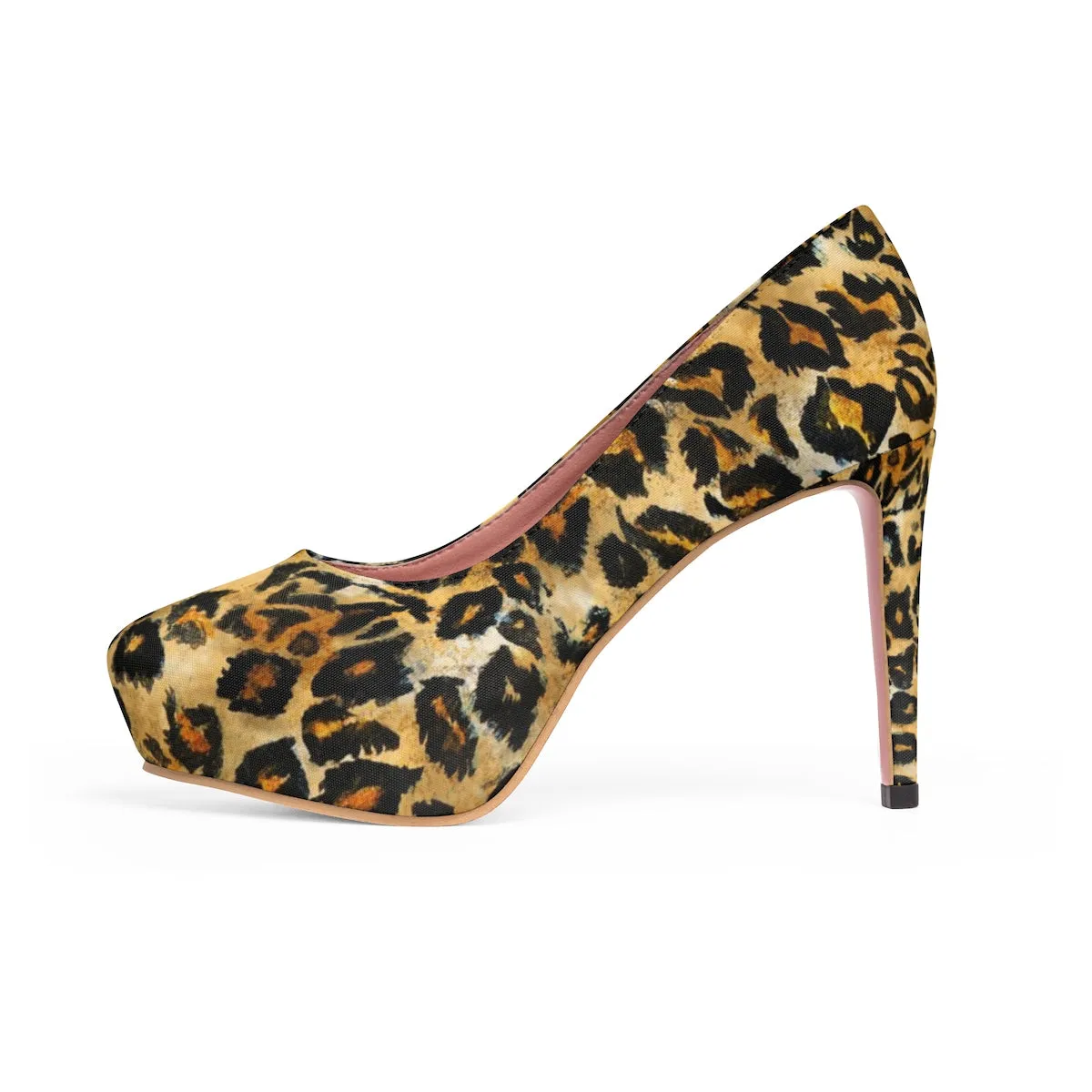 Snow Leopard Heels, Animal Skin Designer Women's 4" Platform Heels Pumps (US Size: 5-11)