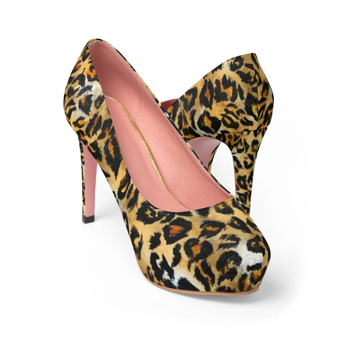 Snow Leopard Heels, Animal Skin Designer Women's 4" Platform Heels Pumps (US Size: 5-11)