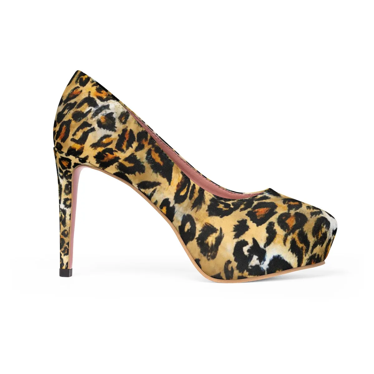 Snow Leopard Heels, Animal Skin Designer Women's 4" Platform Heels Pumps (US Size: 5-11)