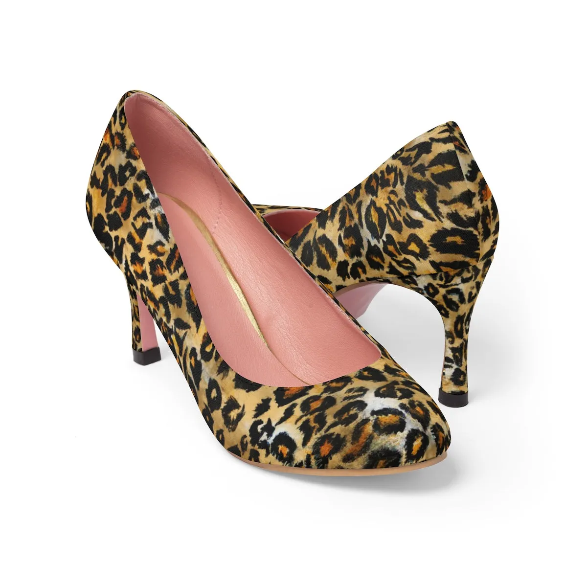 Snow Leopard High Heels, Brown Beige Animal Print Designer Women's 3" High Heels Shoes