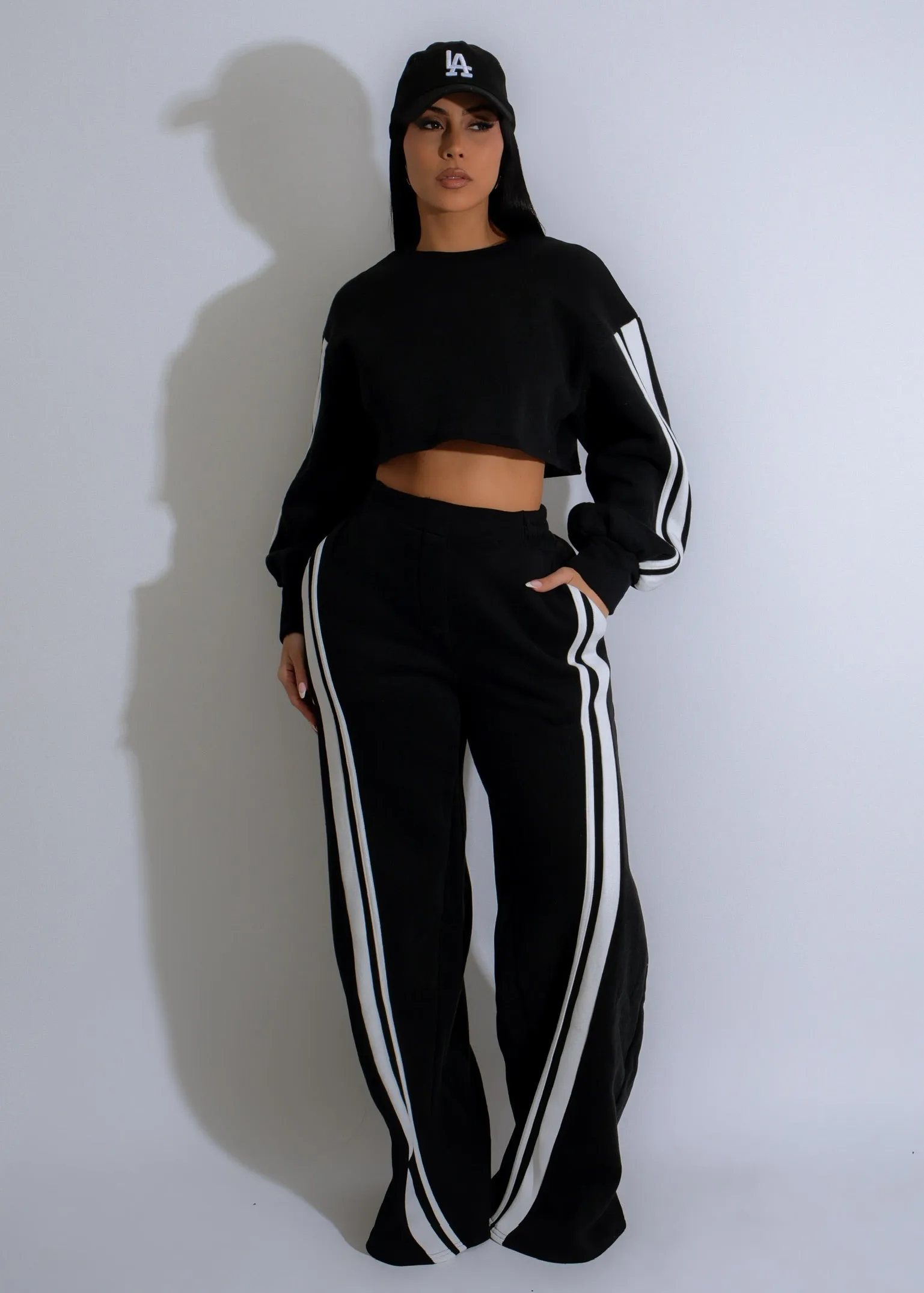 Street Pulse Stripes Pant Set Black