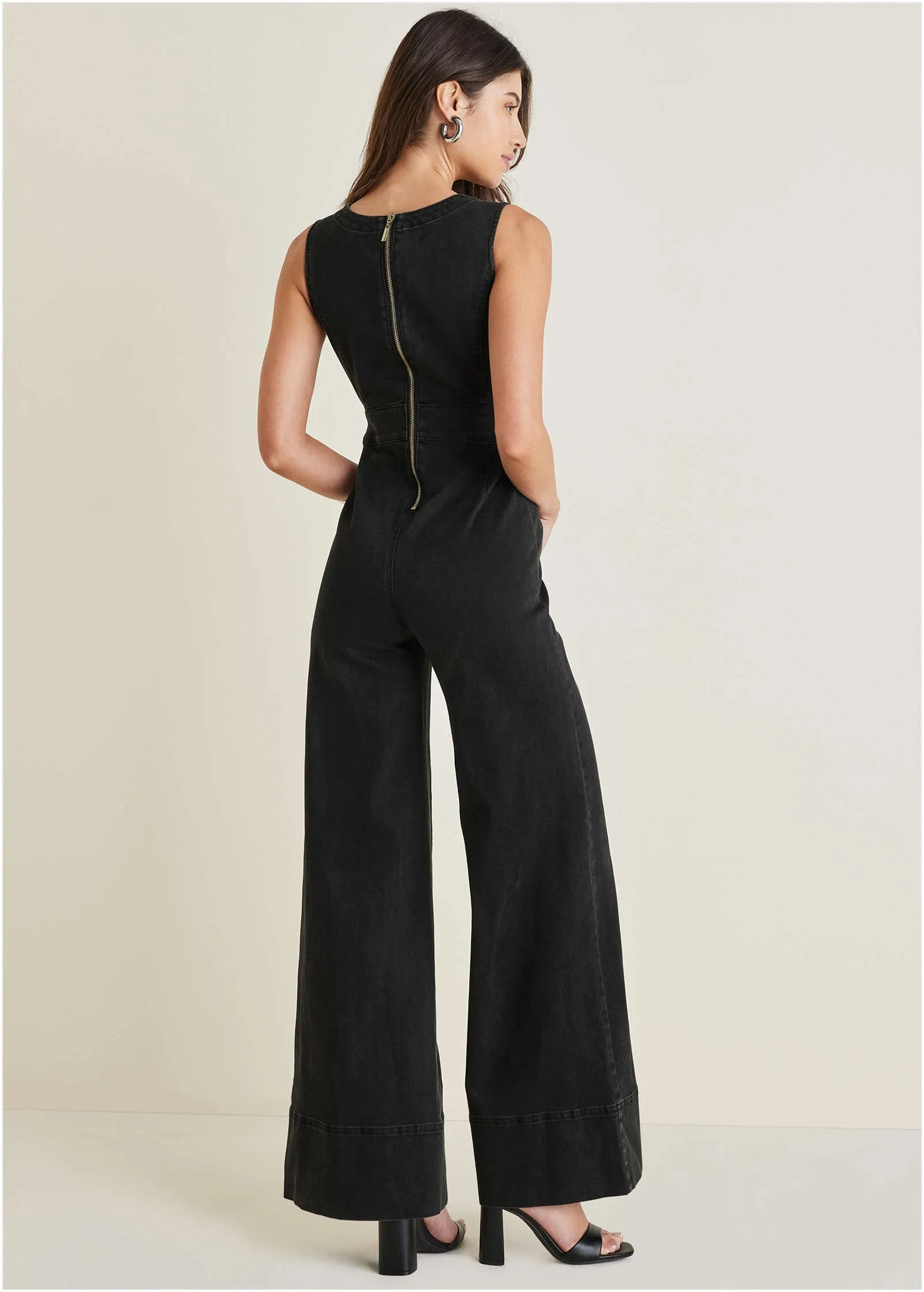 Stretch Denim Jumpsuit - Black Wash