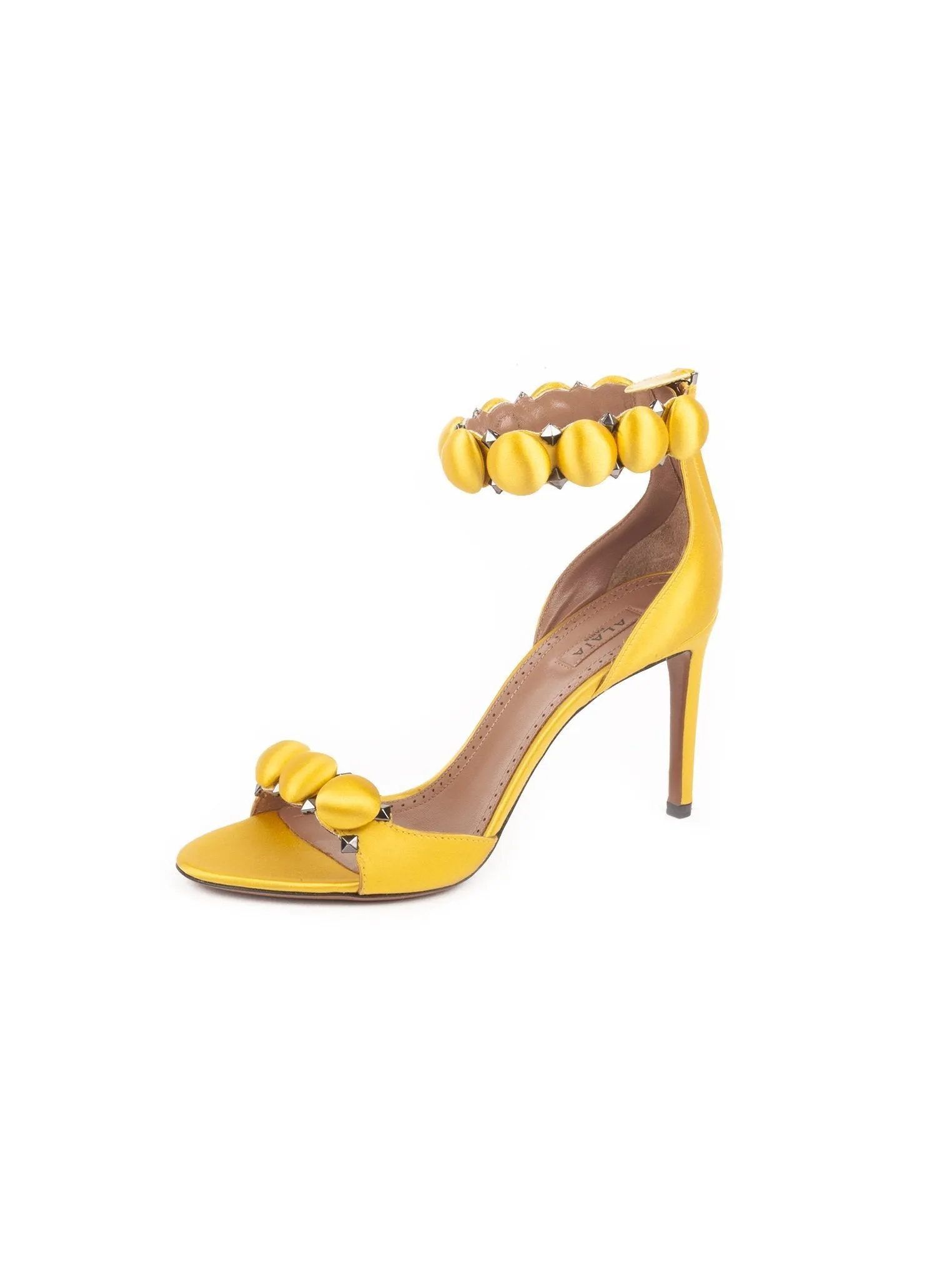 Studded Satin Bombe Sandals - Yellow