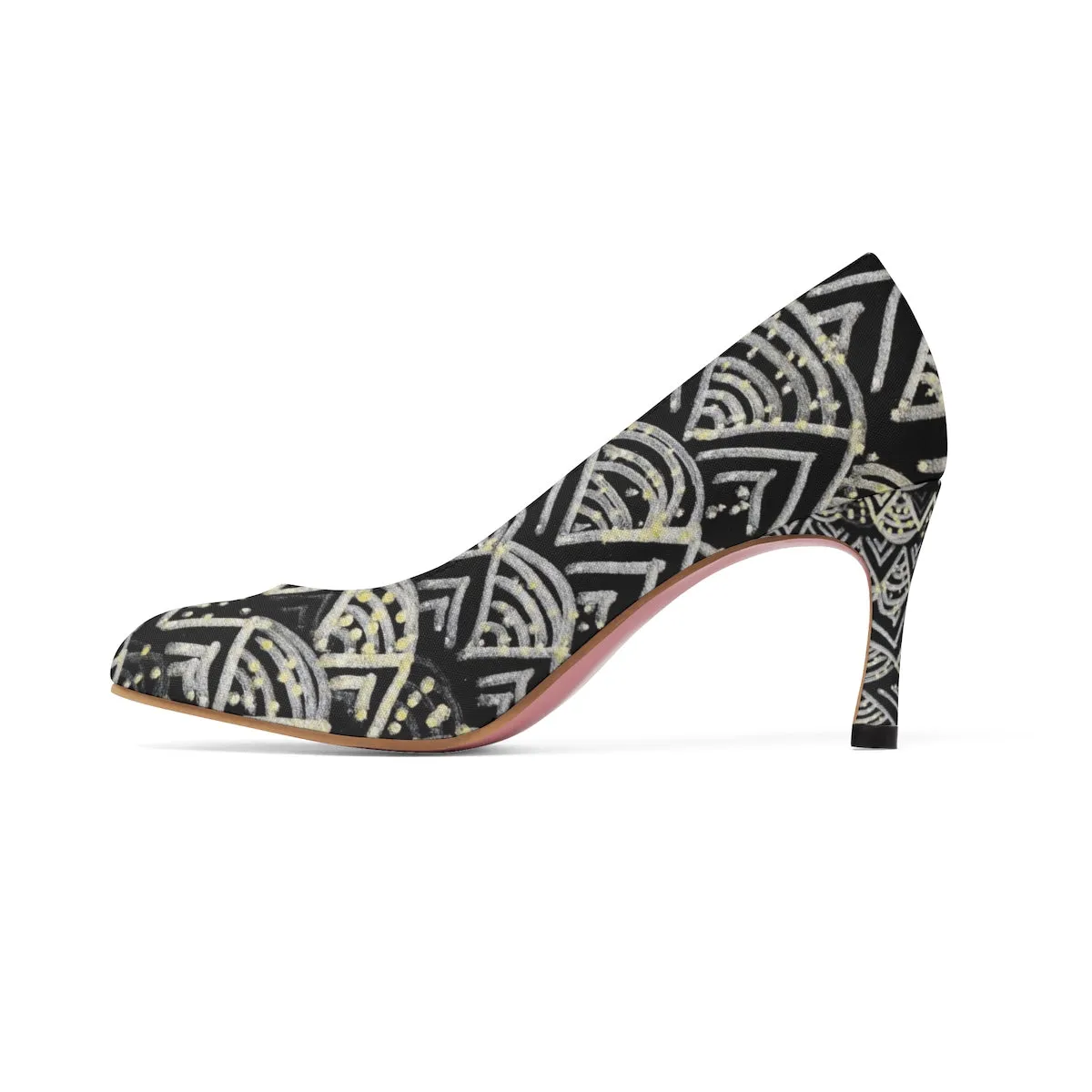 Stylish African Tribal Black Gold Pattern Women's 3" High Heels (US Size: 5-11)