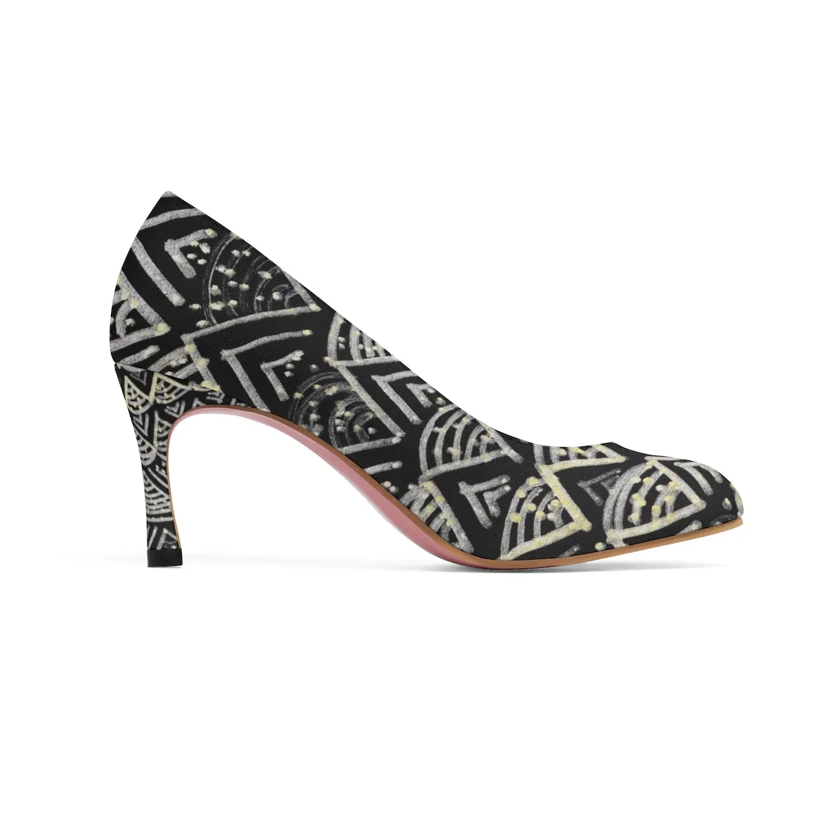 Stylish African Tribal Black Gold Pattern Women's 3" High Heels (US Size: 5-11)