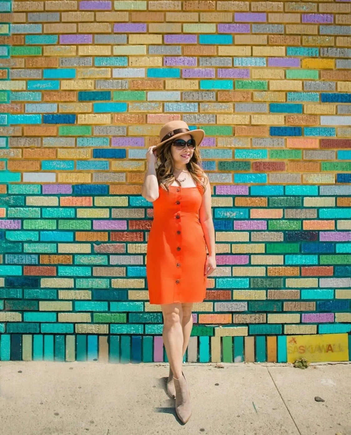 Tangerine Button Up Linen Dress