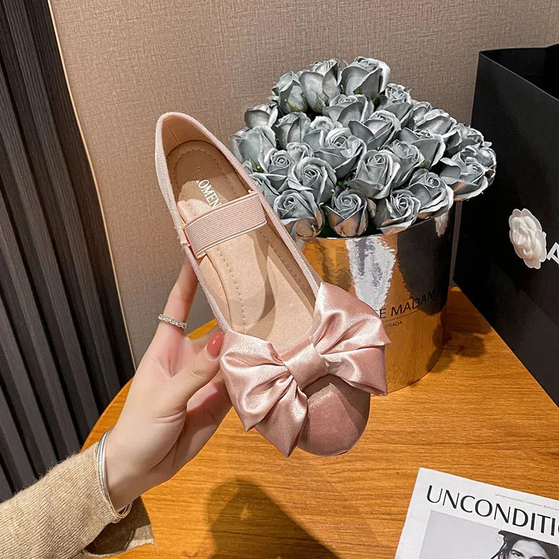 TAVIMART  -  Elegant Woman Shoes with Low Heels Mary Janes Bow Tie Satin Ballet Flats Pumps Round Toe  Ladies Shoes Women Summer New In