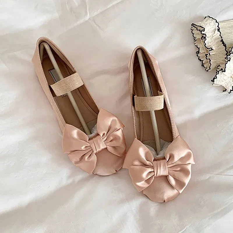 TAVIMART  -  Elegant Woman Shoes with Low Heels Mary Janes Bow Tie Satin Ballet Flats Pumps Round Toe  Ladies Shoes Women Summer New In