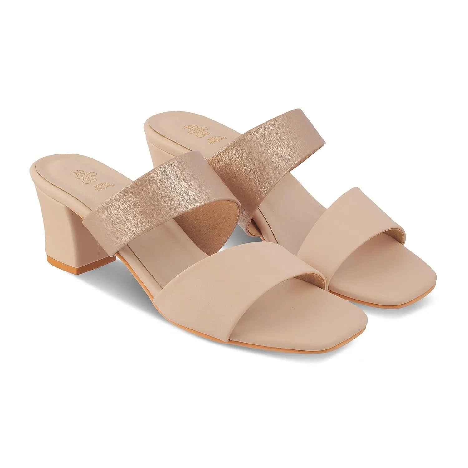 The Satania Beige Women's Dress Block Heel Sandals Tresmode