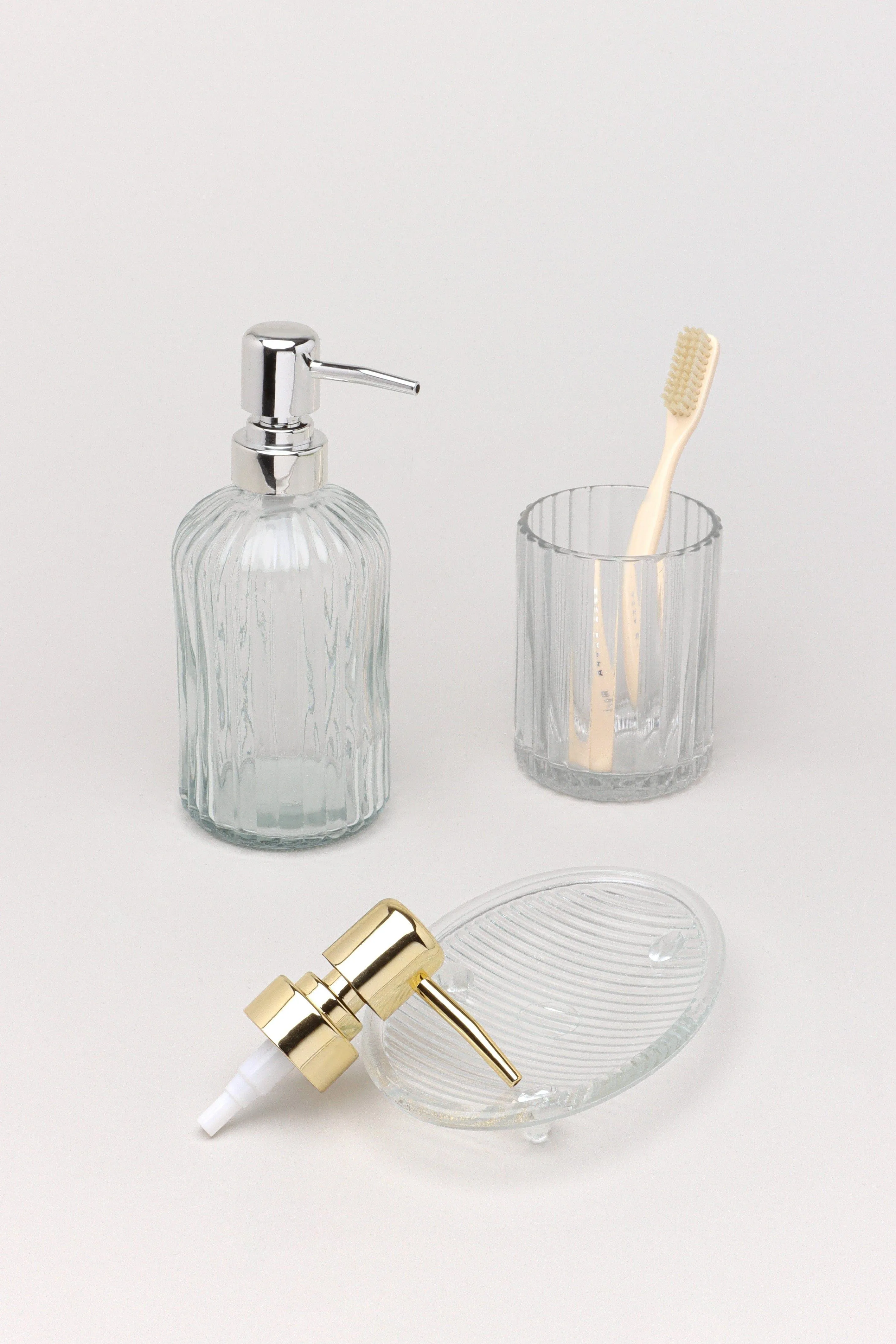 Three Piece Vienna Clear Glass Bathroom Set