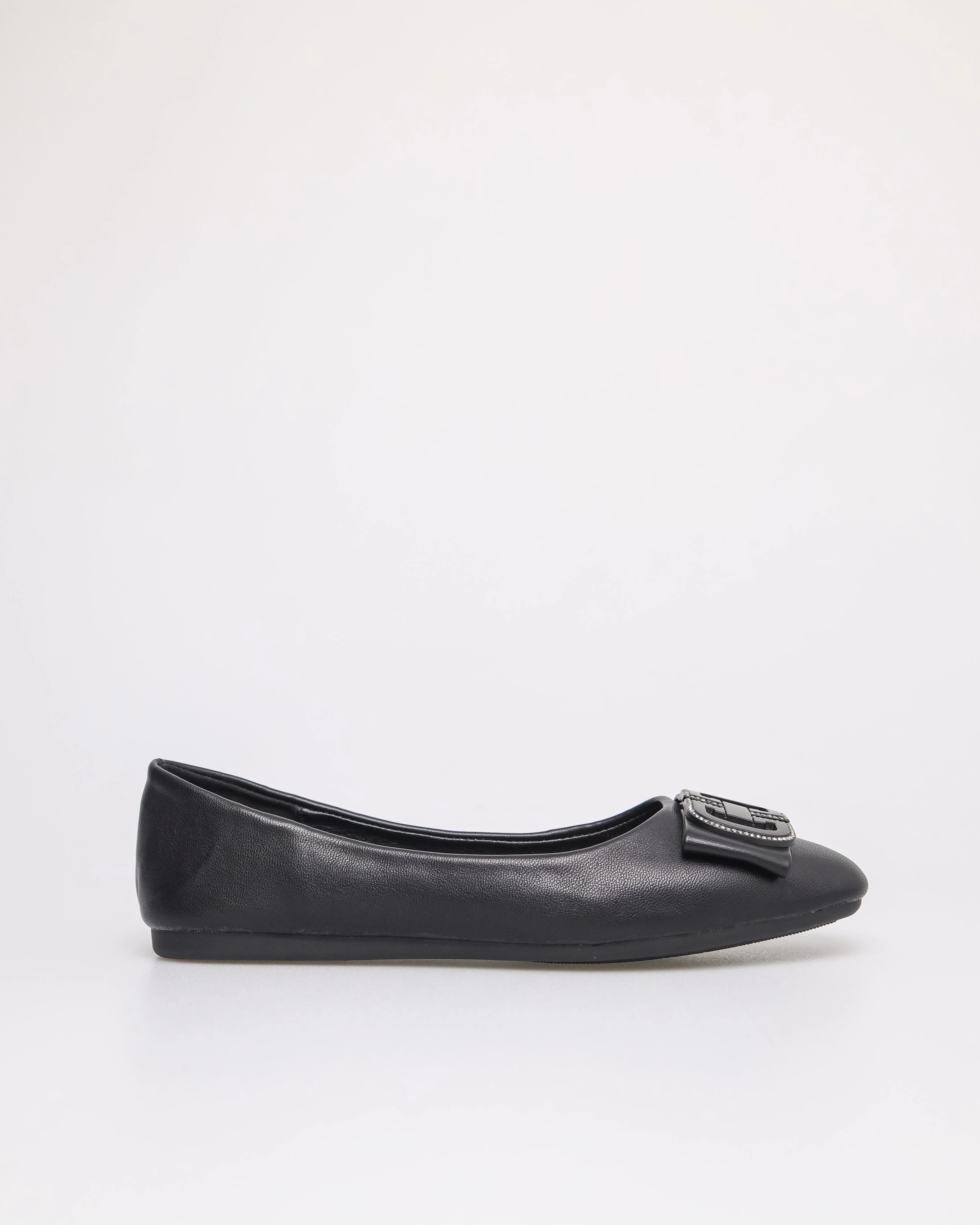 Tomaz NN255 Ladies Emblem Buckle Flats (Black)