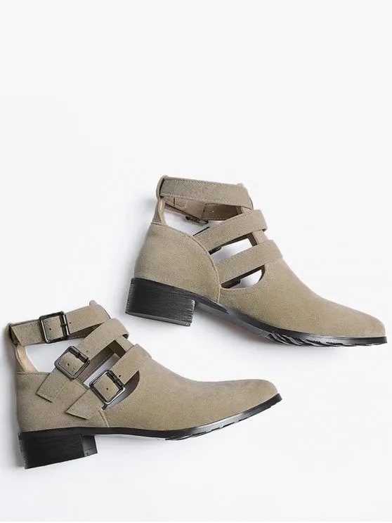 Trendy Ankle Hollow Out Buckle Strap Boots