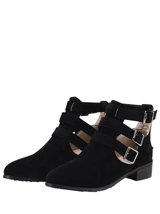 Trendy Ankle Hollow Out Buckle Strap Boots