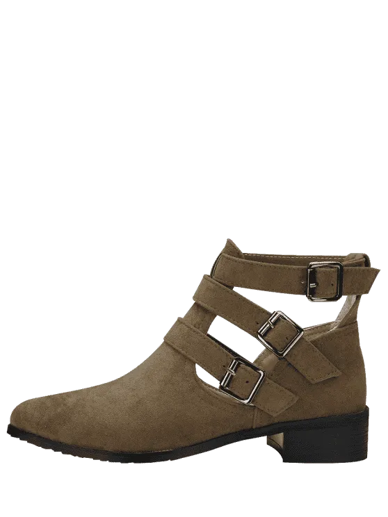 Trendy Ankle Hollow Out Buckle Strap Boots