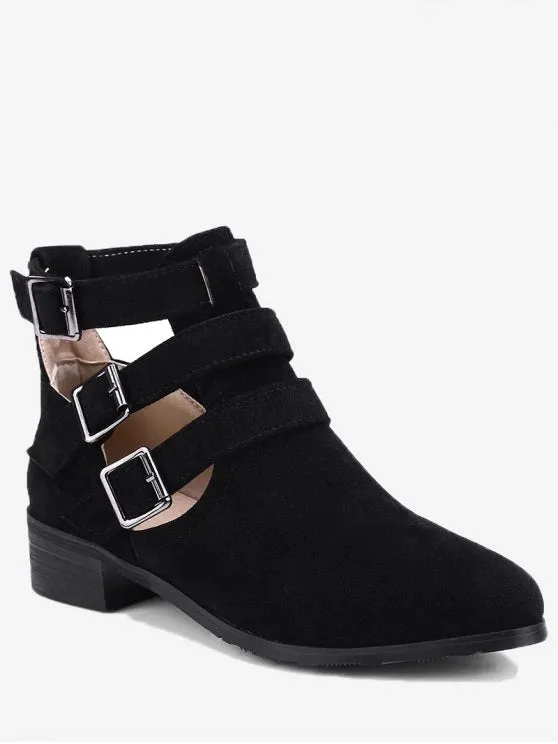 Trendy Ankle Hollow Out Buckle Strap Boots