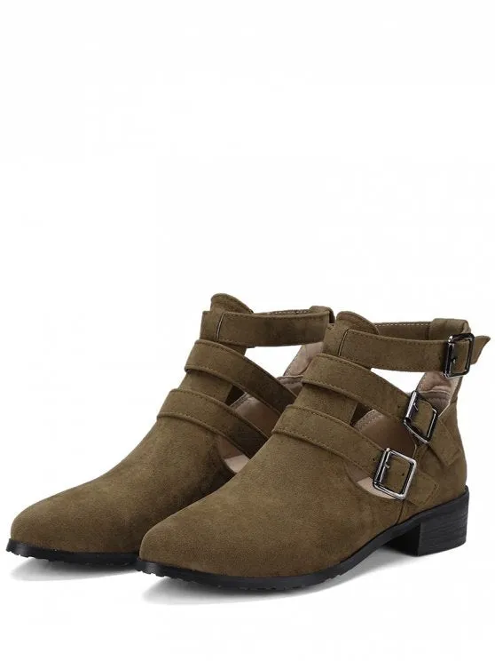 Trendy Ankle Hollow Out Buckle Strap Boots