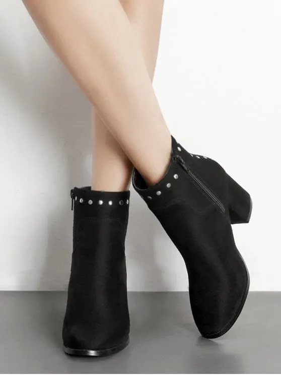 Trendy Rivet Chunky Heel Pointed Toe Ankle Boots