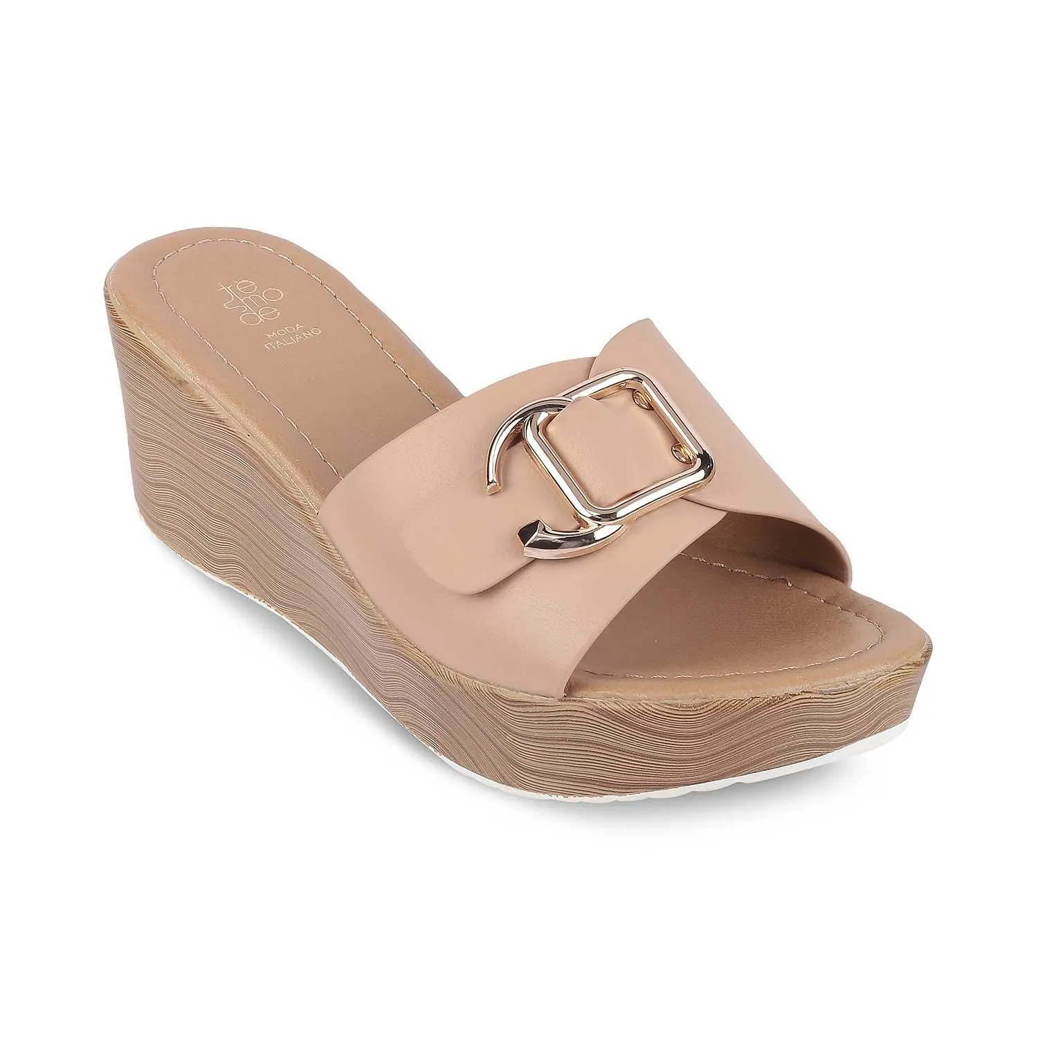 Tresmode Tredge Beige Women's Dress Wedge Sandals